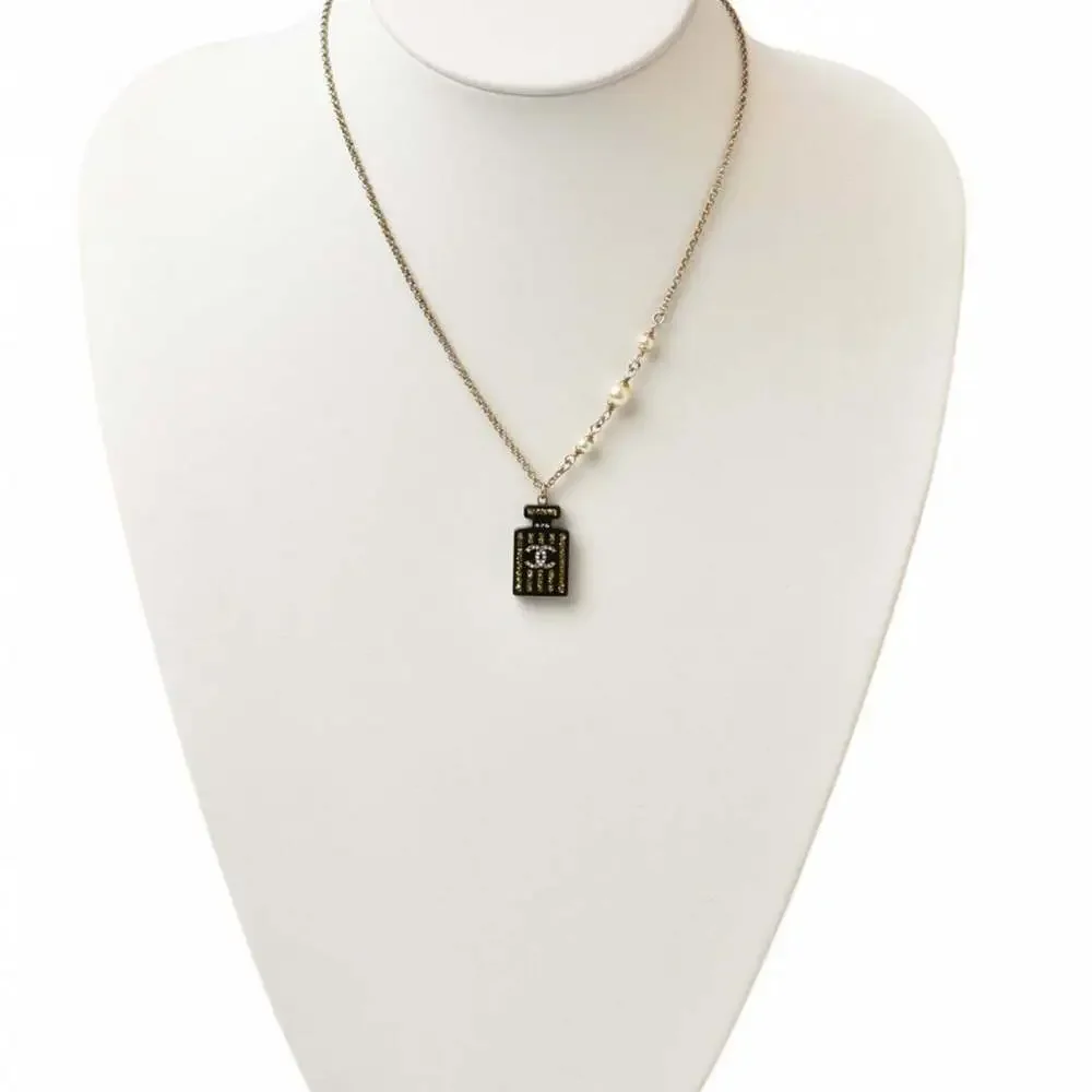 CHANEL Authentic Black Logo Necklace
